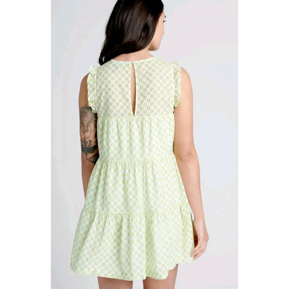 Modcloth Day Tripping Eyelet Flower Fields Trapeze Mini Dress White/Green L NWT - Picture 4 of 11